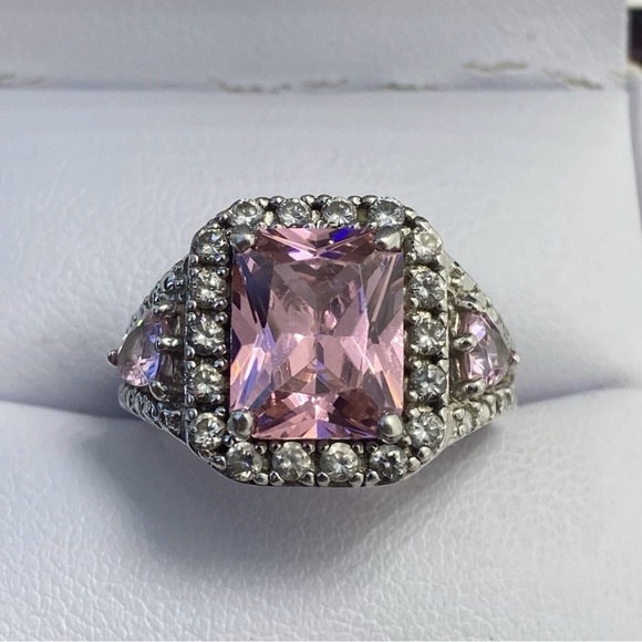 Jewelry - Sterling Silver Pink & Clear Cubic Zirconia Gemstone Ring. Size 5.5